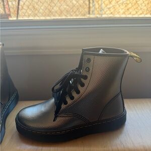 Dr. Martens Metallic Silver Lace-Up Ankle Boots
